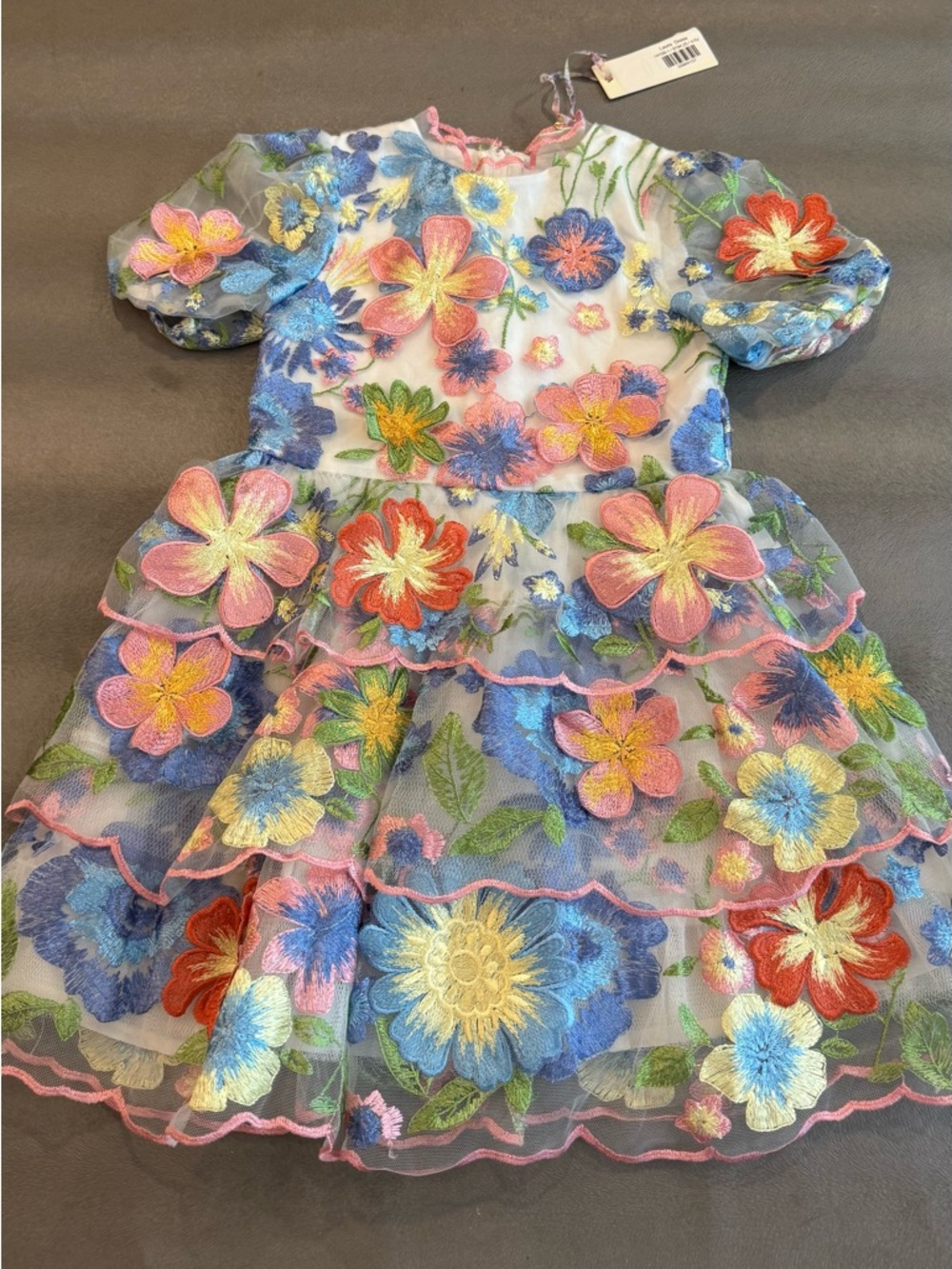 Marlo Kids Laura Embroidered Mini Dress - Multi Floral. Size 4-5-